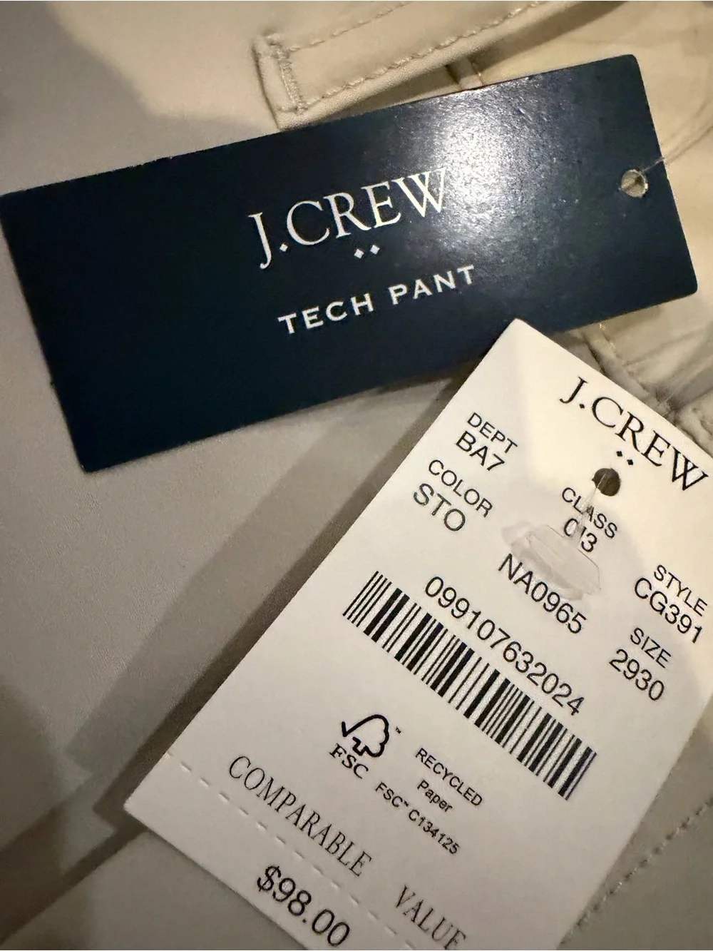J. Crew Straight Tech Chino Pants - Light Beige